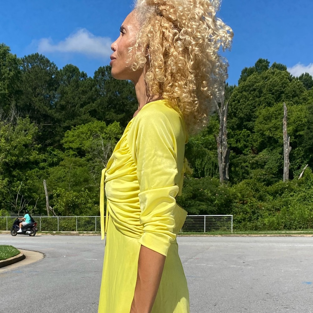 Vintage yellow keyhole jersey maxi disco dress S/M - Picture 7 of 12